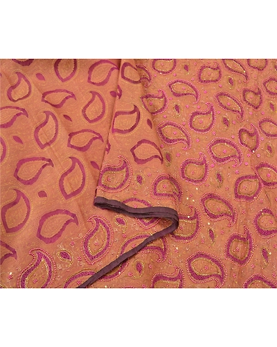 Sanskriti Vintage Purple Sarees Pure Organza Silk Hand Beaded Woven Sari Fabric, PS-60272-Purple-Woven Work-100% Pure Organza Silk-10