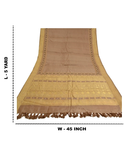 Sanskriti Vintage Brown Sarees Pure Silk Hand Beaded Woven Premium Sari Fabric, PS-60289-Brown-Woven Work-100% Pure Silk-1
