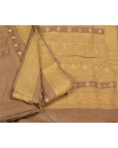 Sanskriti Vintage Brown Sarees Pure Silk Hand Beaded Woven Premium Sari Fabric, PS-60289-Brown-Woven Work-100% Pure Silk-2