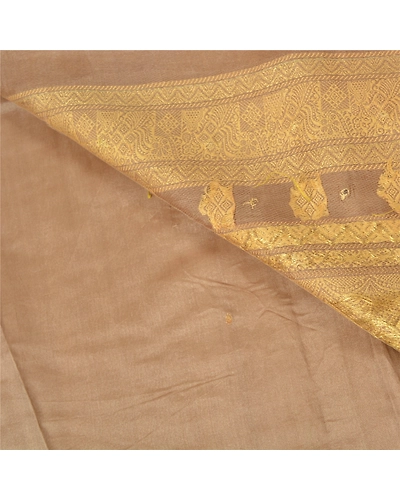 Sanskriti Vintage Brown Sarees Pure Silk Hand Beaded Woven Premium Sari Fabric, PS-60289-Brown-Woven Work-100% Pure Silk-3