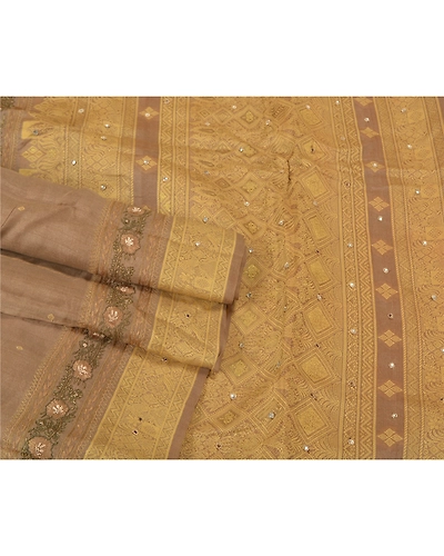 Sanskriti Vintage Brown Sarees Pure Silk Hand Beaded Woven Premium Sari Fabric, PS-60289-Brown-Woven Work-100% Pure Silk-8