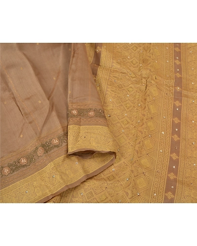 Sanskriti Vintage Brown Sarees Pure Silk Hand Beaded Woven Premium Sari Fabric, PS-60289-Brown-Woven Work-100% Pure Silk-10