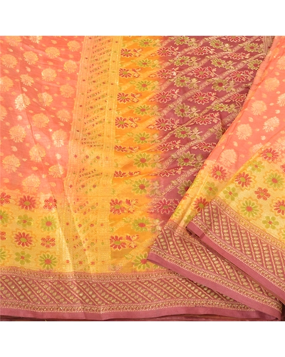 Sanskriti Vintage Peach Sarees 100% Pure Silk Woven Premium Sari Craft Fabric, PS-60291-Shade Of Peach-Woven Work-100% Pure Silk-2