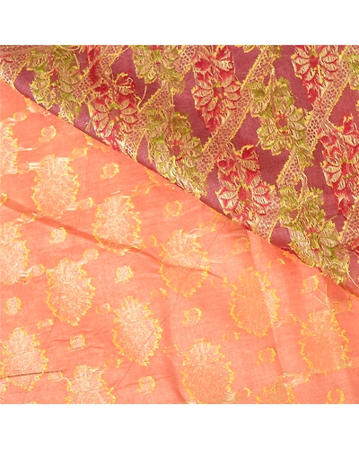 Sanskriti Vintage Peach Sarees 100% Pure Silk Woven Premium Sari Craft Fabric, PS-60291-Shade Of Peach-Woven Work-100% Pure Silk-3