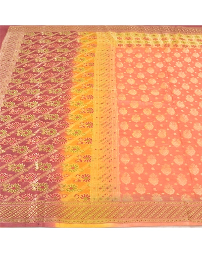 Sanskriti Vintage Peach Sarees 100% Pure Silk Woven Premium Sari Craft Fabric, PS-60291-Shade Of Peach-Woven Work-100% Pure Silk-4