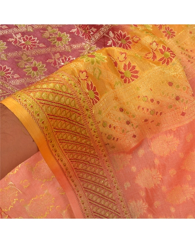 Sanskriti Vintage Peach Sarees 100% Pure Silk Woven Premium Sari Craft Fabric, PS-60291-Shade Of Peach-Woven Work-100% Pure Silk-5