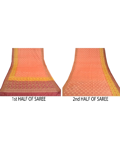 Sanskriti Vintage Peach Sarees 100% Pure Silk Woven Premium Sari Craft Fabric, PS-60291-Shade Of Peach-Woven Work-100% Pure Silk-6