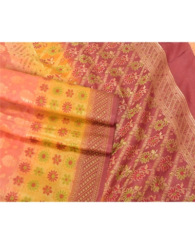 Sanskriti Vintage Peach Sarees 100% Pure Silk Woven Premium Sari Craft Fabric, PS-60291-Shade Of Peach-Woven Work-100% Pure Silk-8
