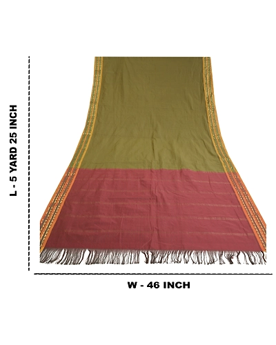 Sanskriti Vintage Green Sarees Art Silk Woven Ilkal Premium Sari 5 Yard Fabric, PS-60297-Dark Red &amp; Green-Woven Work-Art Silk-1