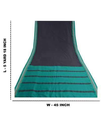 Sanskriti Vintage Black Sarees Blend Cotton Woven Ilkal Premium Sari Fabric, PS-60298-Black &amp; Green-Woven Work-Blend Cotton-1