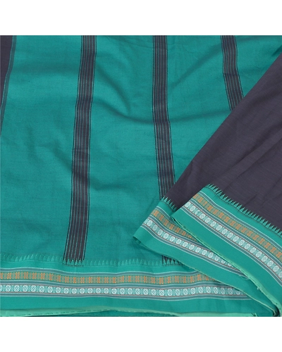 Sanskriti Vintage Black Sarees Blend Cotton Woven Ilkal Premium Sari Fabric, PS-60298-Black &amp; Green-Woven Work-Blend Cotton-2