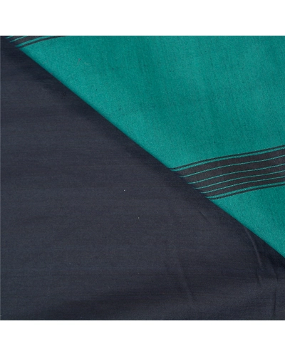 Sanskriti Vintage Black Sarees Blend Cotton Woven Ilkal Premium Sari Fabric, PS-60298-Black &amp; Green-Woven Work-Blend Cotton-3