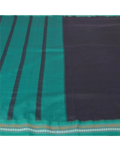 Sanskriti Vintage Black Sarees Blend Cotton Woven Ilkal Premium Sari Fabric, PS-60298-Black &amp; Green-Woven Work-Blend Cotton-4