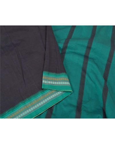 Sanskriti Vintage Black Sarees Blend Cotton Woven Ilkal Premium Sari Fabric, PS-60298-Black &amp; Green-Woven Work-Blend Cotton-10