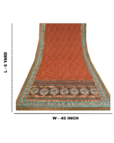 Sanskriti Vintage Brown Sarees Georgette Embroidered Premium Sari Craft Fabric, PS-60302-Shade Of Brown &amp; Orange-Patch Work-Georgette-1