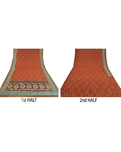 Sanskriti Vintage Brown Sarees Georgette Embroidered Premium Sari Craft Fabric, PS-60302-Shade Of Brown &amp; Orange-Patch Work-Georgette-6