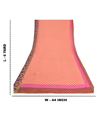 Sanskriti Vintage Orange Sarees Net Mesh Hand Beaded Premium Sari Craft Fabric, PS-60304-Orange &amp; Ivory-Sequins Work-Net Mesh-1