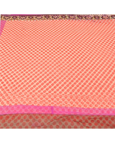 Sanskriti Vintage Orange Sarees Net Mesh Hand Beaded Premium Sari Craft Fabric, PS-60304-Orange &amp; Ivory-Sequins Work-Net Mesh-4