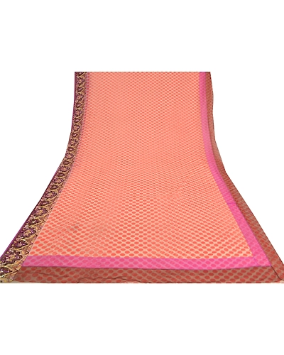 Sanskriti Vintage Orange Sarees Net Mesh Hand Beaded Premium Sari Craft Fabric, PS-60304-Orange &amp; Ivory-Sequins Work-Net Mesh-9