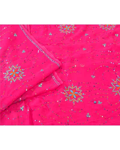 Sanskriti Vintage Pink Sarees Blend Georgette Hand Beaded Premium Sari Fabric, PS-60308-Pink-Sequins Work-Blend Georgette-2