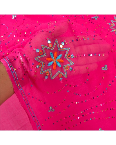 Sanskriti Vintage Pink Sarees Blend Georgette Hand Beaded Premium Sari Fabric, PS-60308-Pink-Sequins Work-Blend Georgette-5