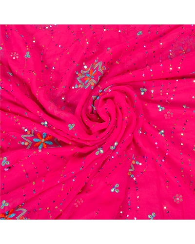 Sanskriti Vintage Pink Sarees Blend Georgette Hand Beaded Premium Sari Fabric, PS-60308-Pink-Sequins Work-Blend Georgette-7