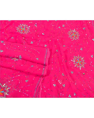 Sanskriti Vintage Pink Sarees Blend Georgette Hand Beaded Premium Sari Fabric, PS-60308-Pink-Sequins Work-Blend Georgette-8