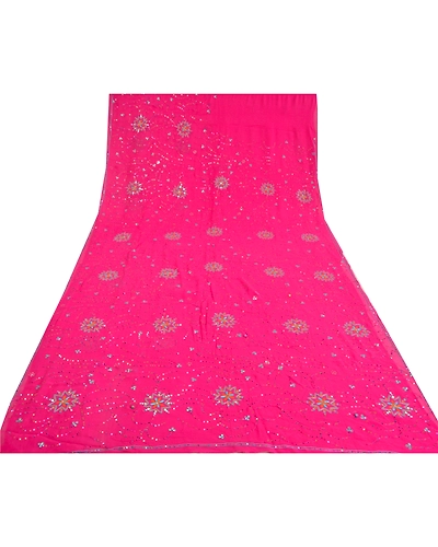 Sanskriti Vintage Pink Sarees Blend Georgette Hand Beaded Premium Sari Fabric, PS-60308-Pink-Sequins Work-Blend Georgette-9