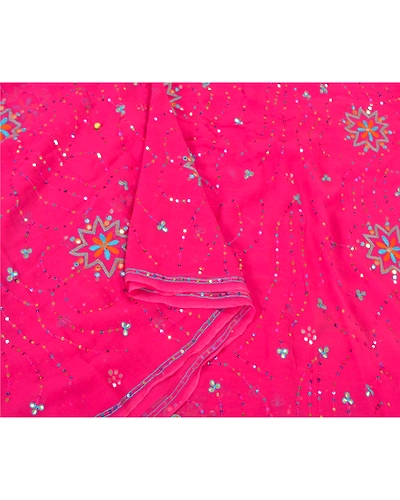 Sanskriti Vintage Pink Sarees Blend Georgette Hand Beaded Premium Sari Fabric, PS-60308-Pink-Sequins Work-Blend Georgette-10