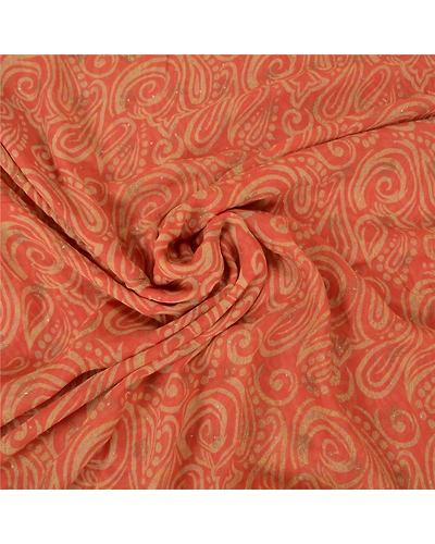 Sanskriti Vintage Peach Sarees Blend Georgette Hand Beaded Premium Sari Fabric, PS-60314-Peach-Patch Work-Blend Georgette-7