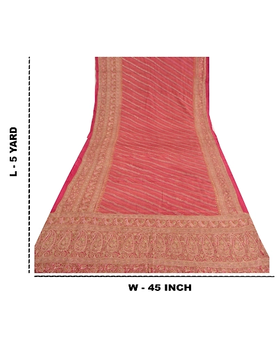 Sanskriti Vintage Pink Sarees Pure Silk Hand Embroidered Premium Sari Fabric, PS-60334-Pink-Zari Work-100% Pure Silk-1
