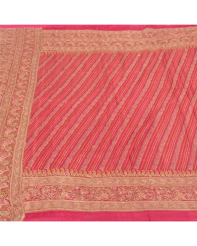 Sanskriti Vintage Pink Sarees Pure Silk Hand Embroidered Premium Sari Fabric, PS-60334-Pink-Zari Work-100% Pure Silk-4