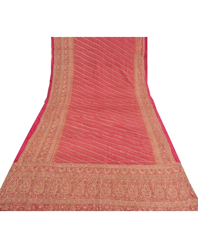 Sanskriti Vintage Pink Sarees Pure Silk Hand Embroidered Premium Sari Fabric, PS-60334-Pink-Zari Work-100% Pure Silk-9