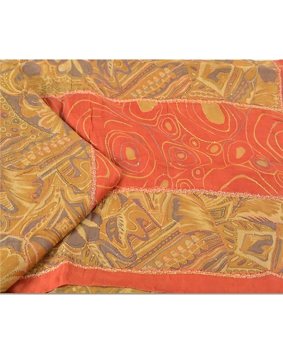 Sanskriti Vintage Cream Sarees 100% Pure Silk Hand Beaded Kantha Sari Fabric, PS-60356-Shade Of Cream &amp; Orange-Thread Work-100% Pure Silk-2