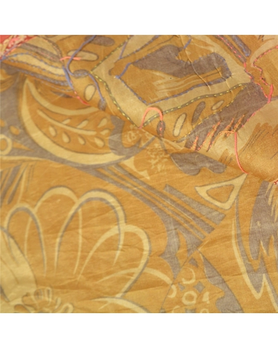 Sanskriti Vintage Cream Sarees 100% Pure Silk Hand Beaded Kantha Sari Fabric, PS-60356-Shade Of Cream &amp; Orange-Thread Work-100% Pure Silk-3
