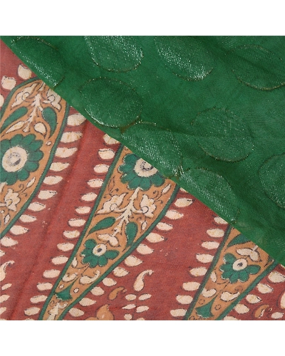 Sanskriti Vintage Bollywood Sarees Pure Georgette Silk Embroidered Sari Fabric, PS-60381-Green &amp; Brown-Patch Work-100% Pure Georgette Silk-3
