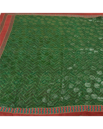 Sanskriti Vintage Bollywood Sarees Pure Georgette Silk Embroidered Sari Fabric, PS-60381-Green &amp; Brown-Patch Work-100% Pure Georgette Silk-4