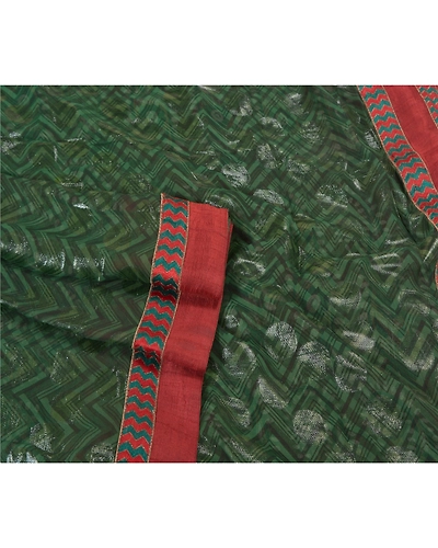 Sanskriti Vintage Bollywood Sarees Pure Georgette Silk Embroidered Sari Fabric, PS-60381-Green &amp; Brown-Patch Work-100% Pure Georgette Silk-8