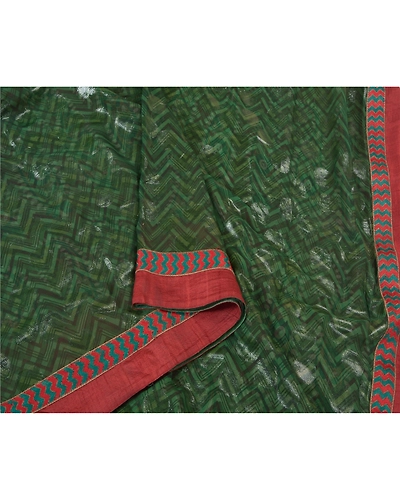 Sanskriti Vintage Bollywood Sarees Pure Georgette Silk Embroidered Sari Fabric, PS-60381-Green &amp; Brown-Patch Work-100% Pure Georgette Silk-10