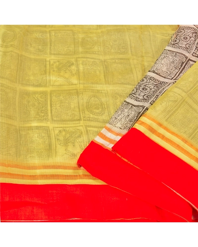 Sanskriti Vintage Green Sarees 100% Pure Silk Printed Woven Kota Sari Fabric, PS-60391-Green &amp; White-Printed Work-Pure Silk-2