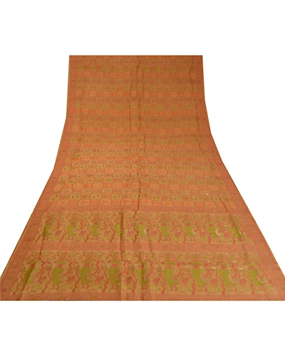 Sanskriti Vintage Beige Sarees 100% Pure Silk Woven Baluchari Human Sari Fabric, PS-60393-Beige-Woven Work-Pure Silk-9
