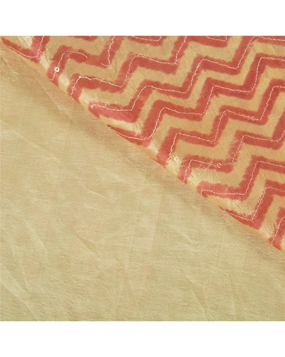 Sanskriti Vintage Ivory Sarees 100% Pure Silk Hand Beaded Sari Craft Fabric, PS-60395-Ivory &amp; Green-Sequins Work-Pure Silk-3