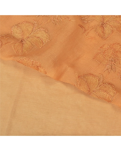 Sanskriti Vintage Peach Sarees Pure Chiffon Silk Embroidered Premium Sari Fabric, PS-60404-Peach-Thread Work-100% Pure Chiffon Silk-3