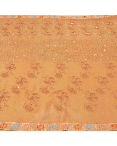 Sanskriti Vintage Peach Sarees Pure Chiffon Silk Embroidered Premium Sari Fabric, PS-60404-Peach-Thread Work-100% Pure Chiffon Silk-4