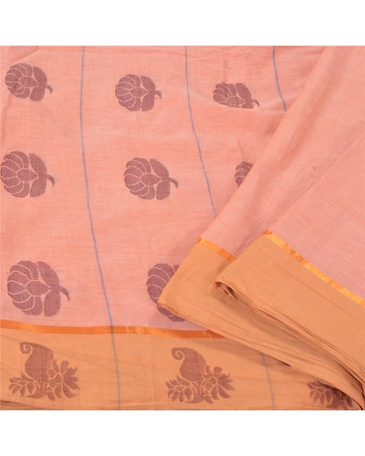Sanskriti Vintage Pink Indian Sarees 100% Pure Cotton Hand-Woven Sari Fabric, PS-60417-Shade Of Pink-Woven Work-100% Pure Cotton-2