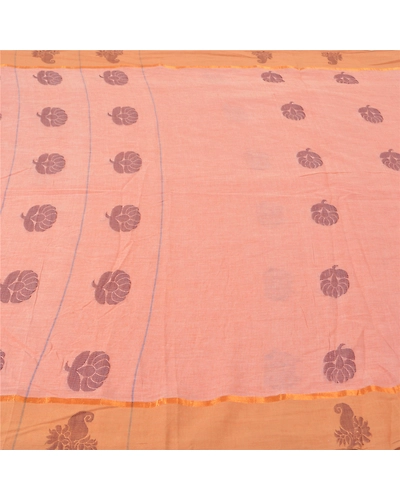 Sanskriti Vintage Pink Indian Sarees 100% Pure Cotton Hand-Woven Sari Fabric, PS-60417-Shade Of Pink-Woven Work-100% Pure Cotton-4