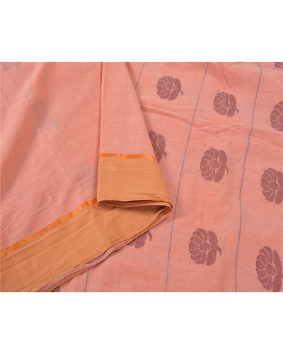 Sanskriti Vintage Pink Indian Sarees 100% Pure Cotton Hand-Woven Sari Fabric, PS-60417-Shade Of Pink-Woven Work-100% Pure Cotton-10