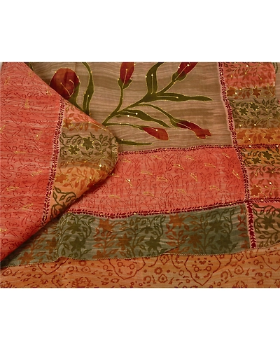 Sanskriti Vintage Indian Sarees 100% Pure Silk Hand Beaded Sari Craft Fabric, PS-60432-Multi Color-Printed Work-100% Pure Silk-2