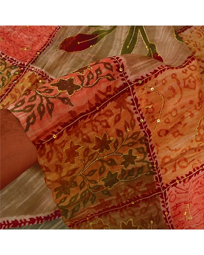 Sanskriti Vintage Indian Sarees 100% Pure Silk Hand Beaded Sari Craft Fabric, PS-60432-Multi Color-Printed Work-100% Pure Silk-5