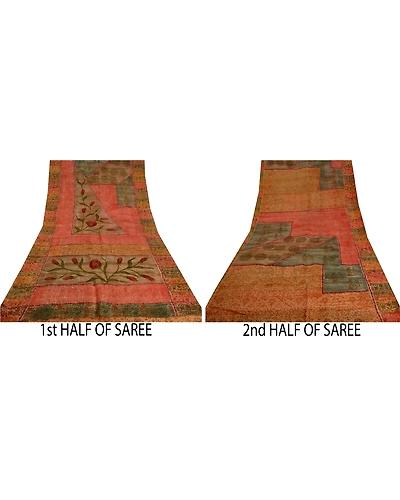 Sanskriti Vintage Indian Sarees 100% Pure Silk Hand Beaded Sari Craft Fabric, PS-60432-Multi Color-Printed Work-100% Pure Silk-6
